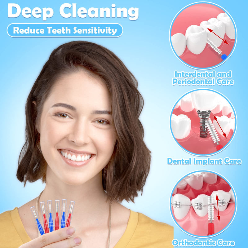 [Australia - AusPower] - 120Pcs Interdental Brushes 2 Sizes, 360° Bendable Soft Bristles Braces Brush Dental Brushes between Teeth Gum Interdental Brushes for Gum Braces Oral Teeth Cleaning Tool Blue + Red 