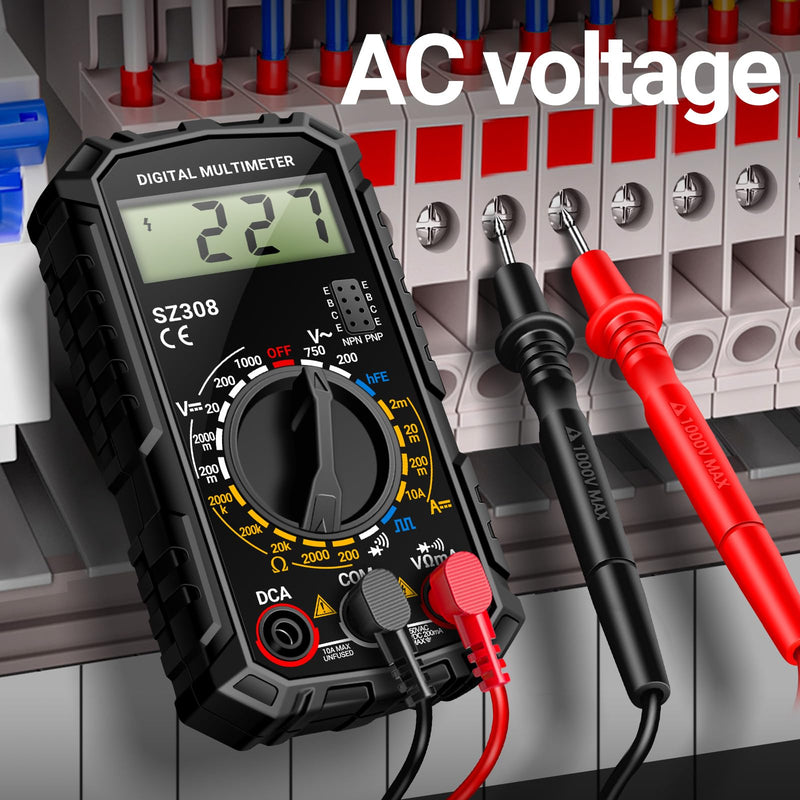 [Australia - AusPower] - ANENG Multimeter,SZ308 DC AC Volt Meter,Ohm Digital Multimeter Tester,Measures Voltage,Current,Resistance,Continuity,Diodes, Electrical Tester for Househould Tools,Automotive Battery Test SZ308 Black (With 16-piece test set) 