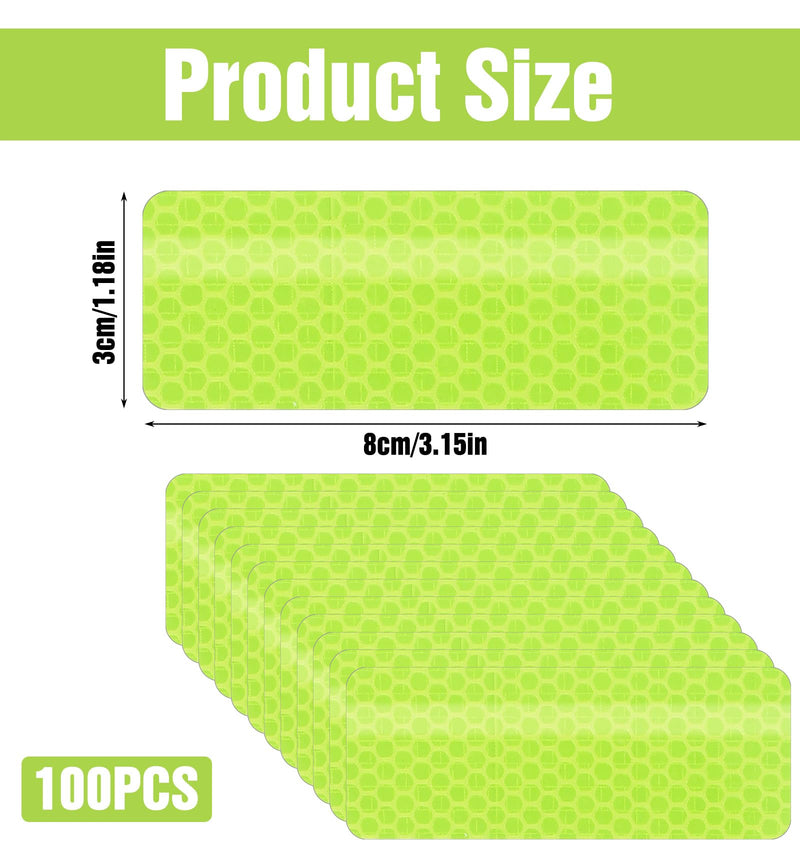 100 Pcs Reflective Stickers, Reflective Stickers Outdoor Waterproof Self-Adhesive Stick on Green Reflectors Sticker for Bike Helmet Car Motorcycle Night Riding, Fluorescent Green 1.18" X 3.15"