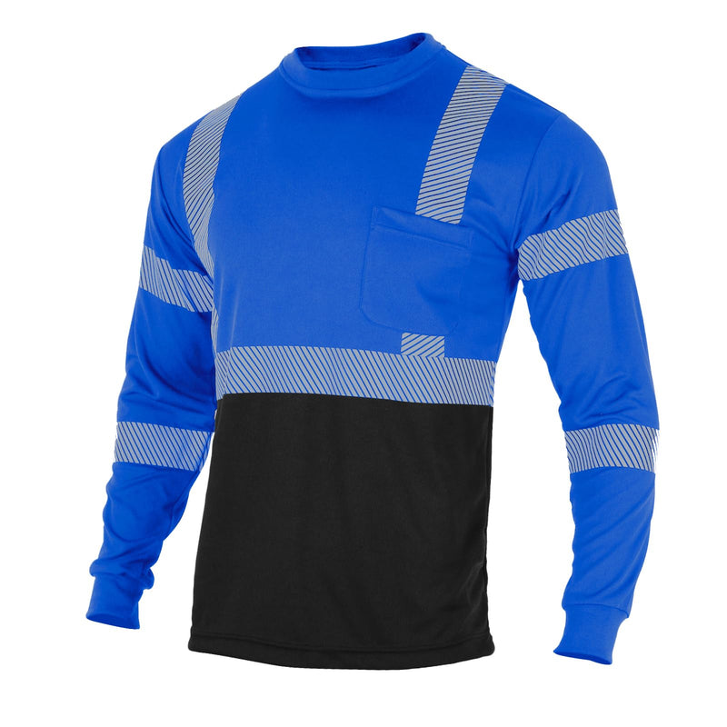 FONIRRA Safety Reflective High Visibility Shirts for Men ANSI Class 3 Hi Vis Long Sleeve Construction Work T-Shirts with Durable Reflective Tape, Blue X-Large