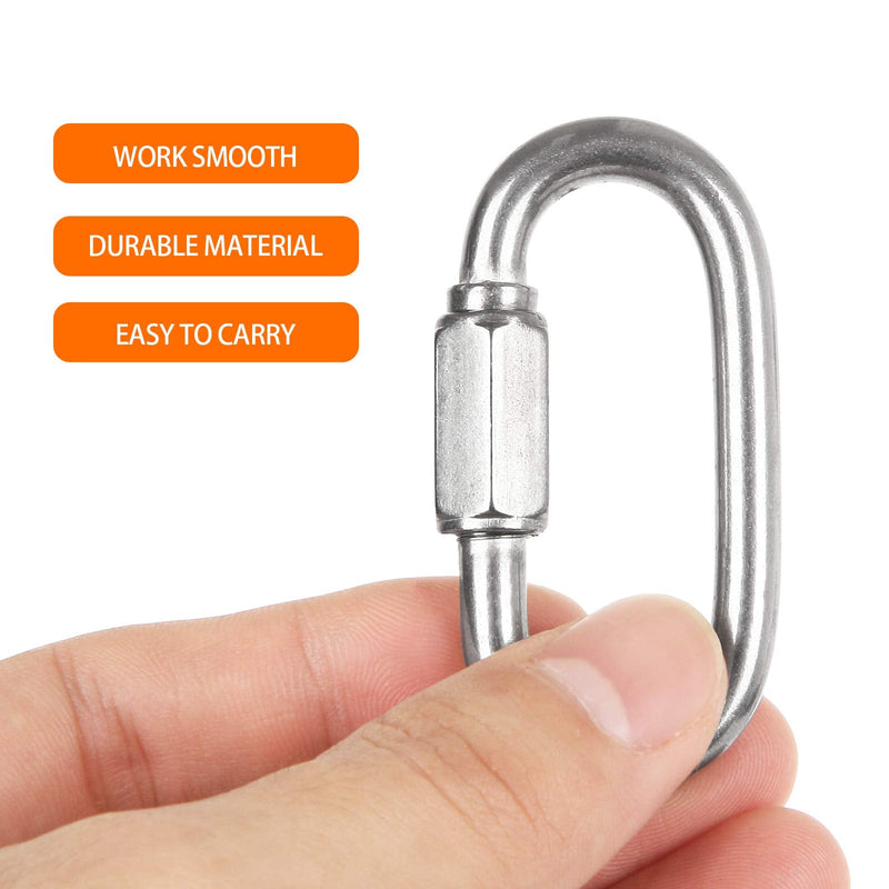 [Australia - AusPower] - 20PCS 1/4 inch Stainless Steel Chain Links, M6 Oval Quick Link Carabiner, Small Threaded Quick Chain Clip, Rope Connector for Camping, Hiking, Swing, Hammocks, Outdoor & Gym - 620lbs Load 