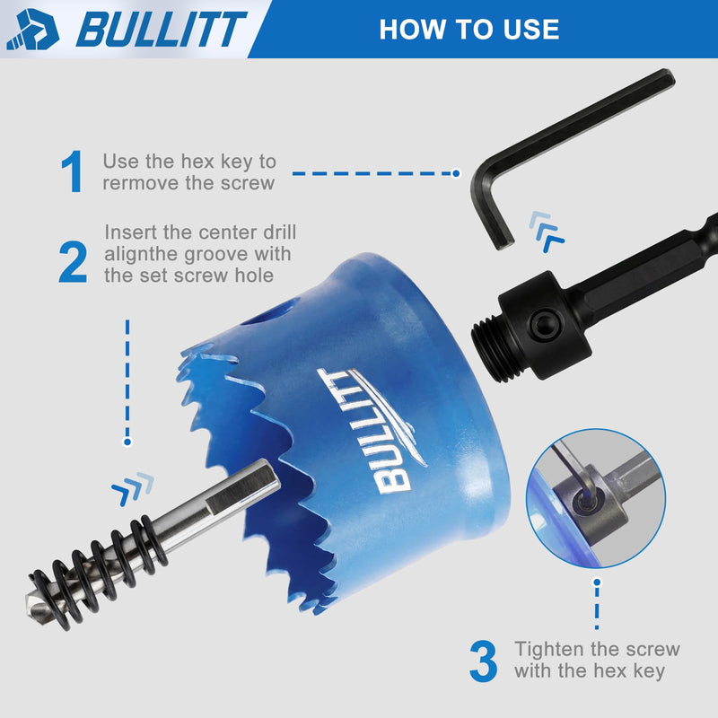 BULLITT 3PCS Impact Hole Saw Set, 25/32",1",1-1/4" (20,25,32MM) Metal Hole Saw Kit Hex Shank M42 with 8% Cobalt Teeth,Heavy Duty,Perfect for Drilling Thin Metal,Stainless Steel,and Aluminium