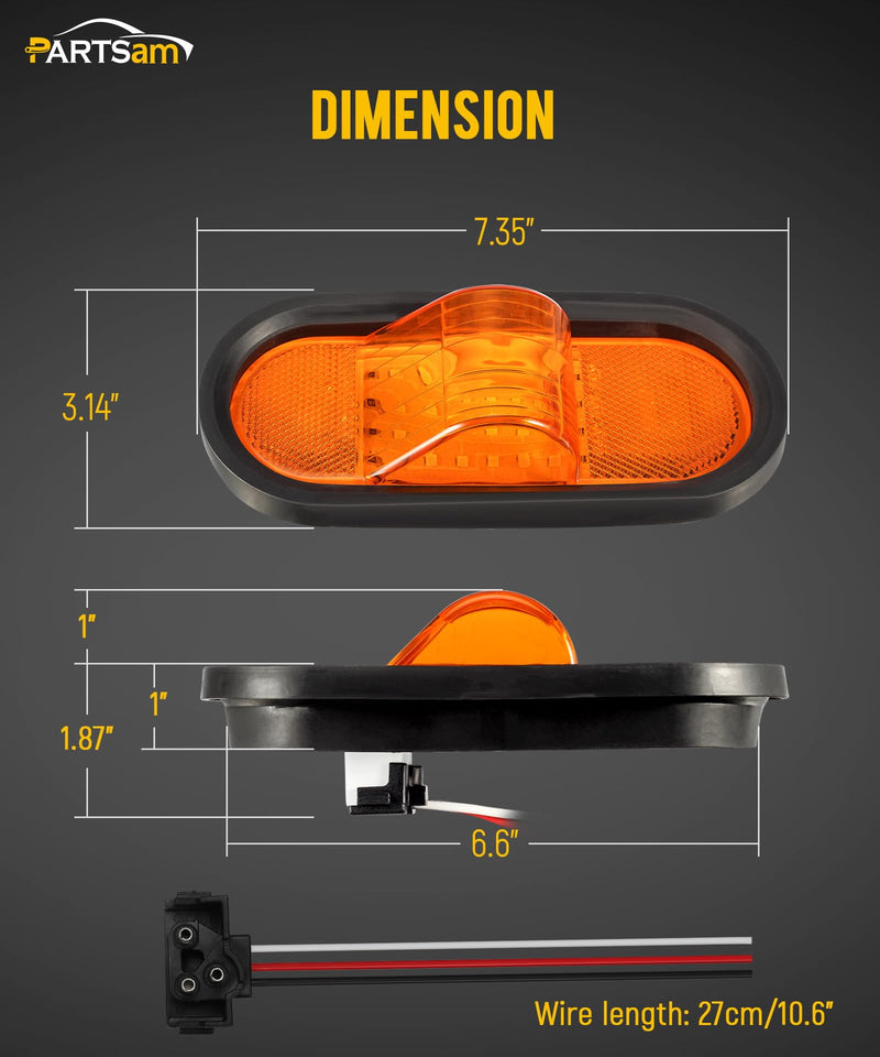 [Australia - AusPower] - Partsam 2Pcs 6.5" Mid Turn Signal Amber Marker Light Rubber Mount 24 LED w/Reflex Lens Universal Waterproof 6 Inch Oval Led Mid-Ship Marker and Turn Signal Semi Truck Trailer Light 