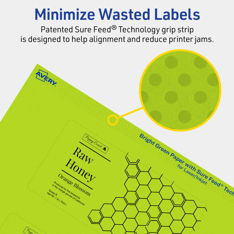 Avery Printable Rectangle Labels, Sure Feed Technology, 2-1/2" x 5", Bright Green Labels, Print-to-The-Edge, Laser/Inkjet Printable, 120 Total, Great for Candles and Ingredients 120 labels