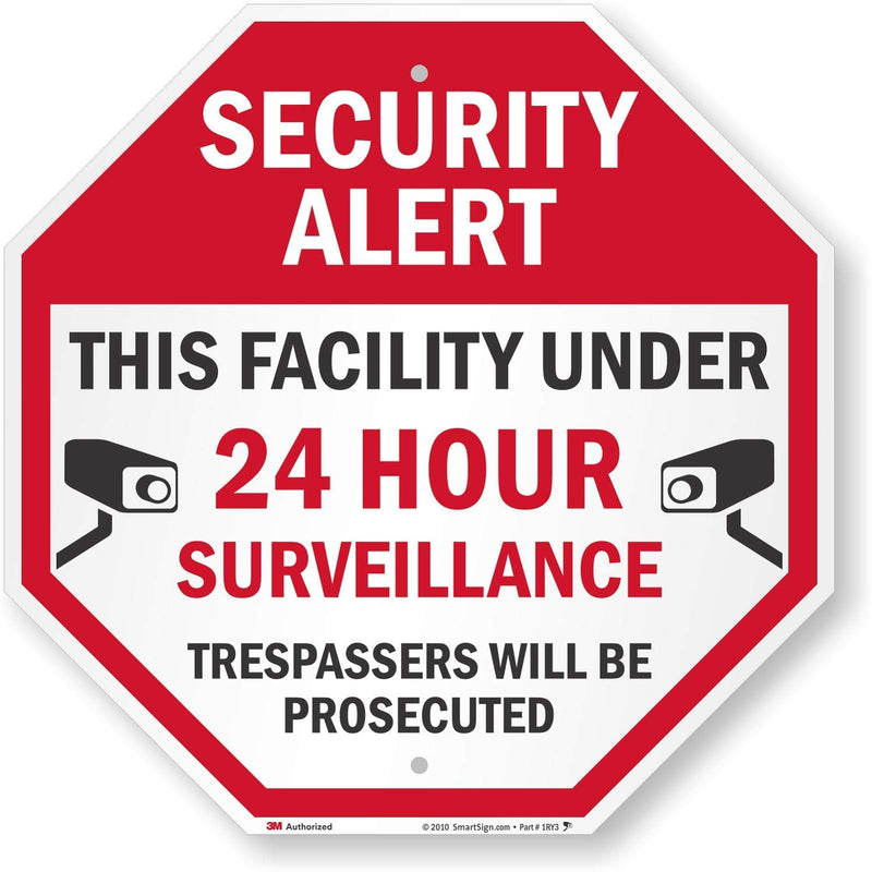 SmartSign "Security Alert - Facility Under 24 Hours Surveillance" Sign | 18" x 18" 3M Engineer Grade Reflective Aluminum