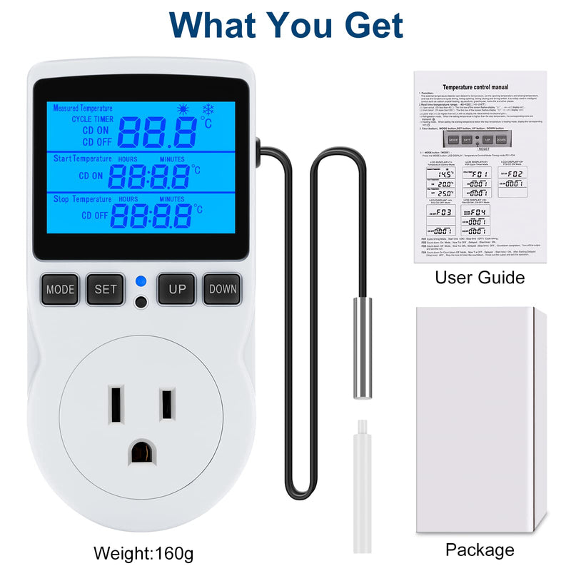 [Australia - AusPower] - Digital Temperature Controller Thermostat Timer - Reptile Thermostat Controller Day Night Timer 110V Temperature Controlled Outlet Plug Heating Cooling Control with Sensor ?TC816? TC816 