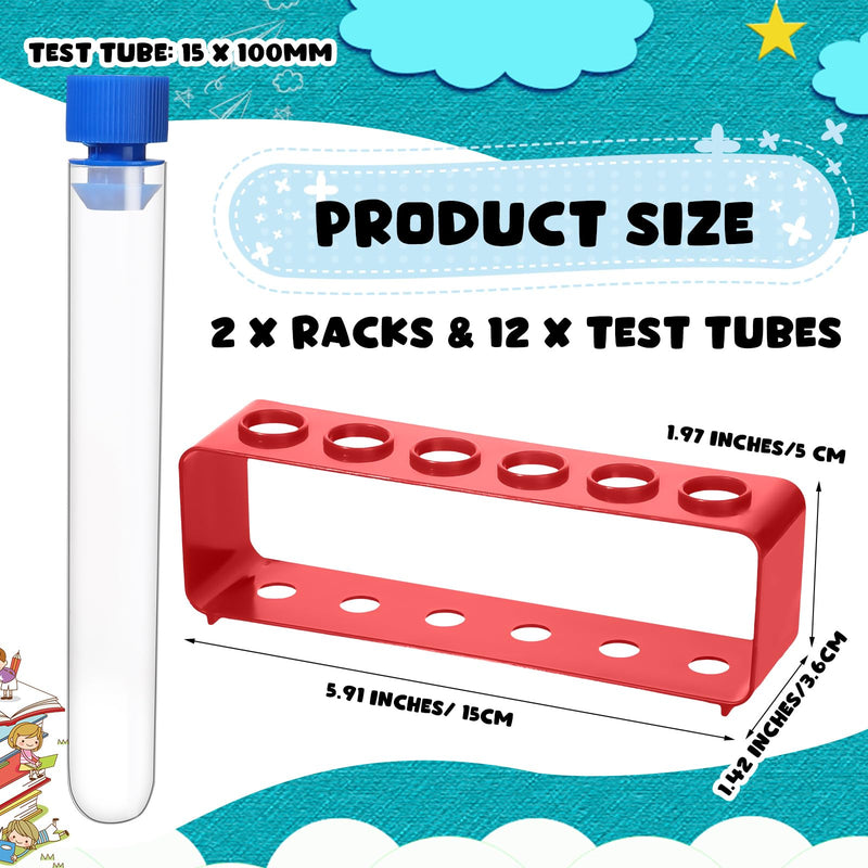 [Australia - AusPower] - 2 Sets Test Tubes with Rack Clear Plastic Test with Caps and 6 Holes Holder Rack Nurse Party Decorations Shot Tubes for Scientific Experiments Party Favors Candy(Red,Integrated) Red Integrated 