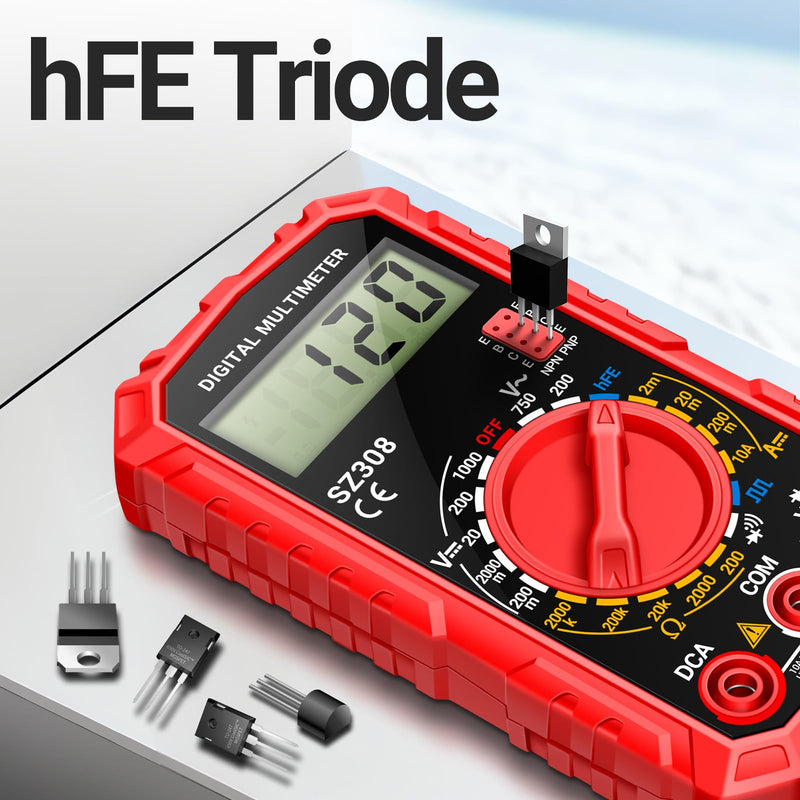 [Australia - AusPower] - ANENG Multimeter,SZ308 DC AC Volt Meter,Ohm Digital Multimeter Tester,Measures Voltage,Current,Resistance,Continuity,Diodes, Electrical Tester for Househould Tools,Automotive Battery Test(Red) SZ308 Red (With 16-piece test set) 
