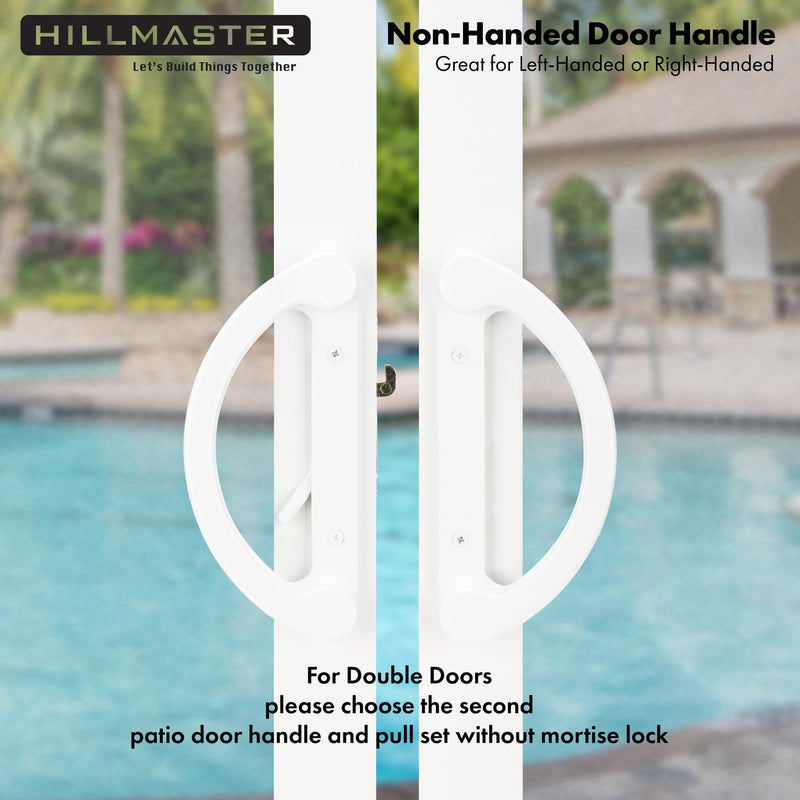HILLMASTER Sliding Glass Door Handle with Mortise Lock and Key Cylinder,Patio Door Lock with Key Replacement Patio Door Handle Set Sliding Door Lock Fits 3-15/16" Screw Hole Spacing,Reversible Design White