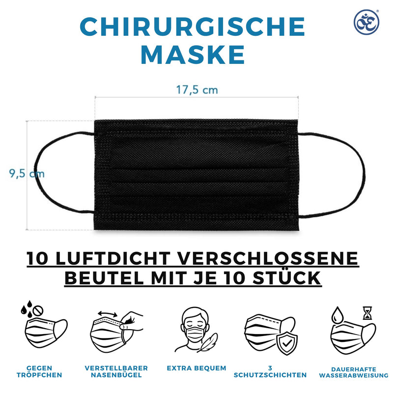 SS-Medical 100 Pieces Medical Type IIR Standard EN14683 Certified Mouth Mask Surgical Masks 3-Ply Mouth Guard Face Mask Disposable Mask BFE ≥ 98% Surgical Mask