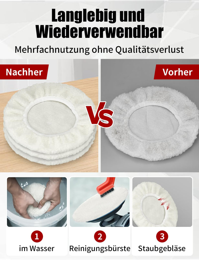 [Australia - AusPower] - BESPOTCL Set of 3 Lambswool Polishing Covers for Einhell Cordless Car Polisher CE-CB 18/254 Li, CC-PO 90, for 220 mm - 250 mm Polishing Machines 3er Set 