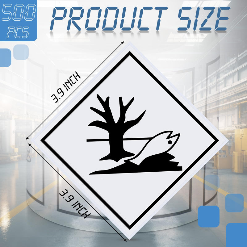 500 Pcs Environmentally Hazardous Substance Label, 100 x 100 mm Self-Adhesive Paper Marine Pollutant Markings for Hazard Marking