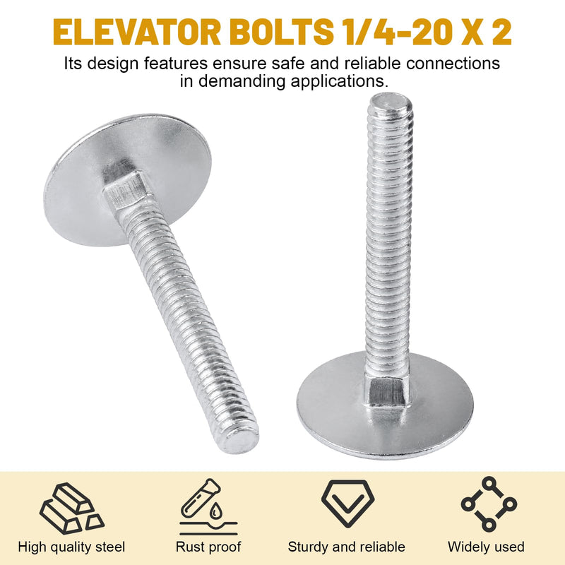 [Australia - AusPower] - 014973239640 Elevator Bolts, 1/4-20 x 2 Flat Sinking Elevator Bolts, Multi-Purpose/Steel/zinc Set of 20 