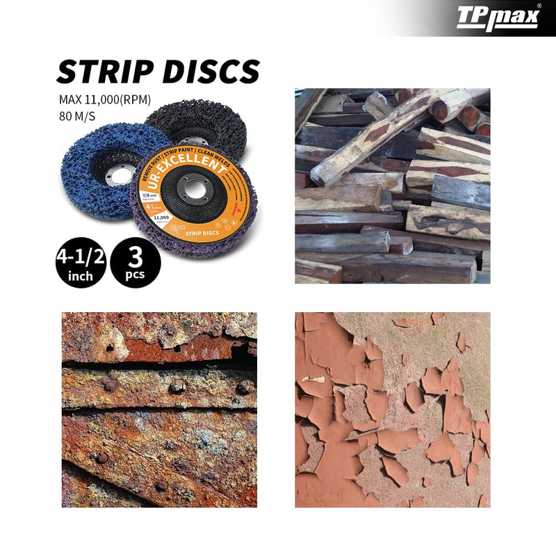 [Australia - AusPower] - Ur-Excellent 4-1/2" x7/8'' Stripping Discs Rust Remover Wheel Remove Paint and Oxidation Poly Strip Wheel Disc Abrasive Angle Grinding Wheel - 3 Pack(Purple/Blue/Black) 4-1/2" x 7/8'' 3.0 