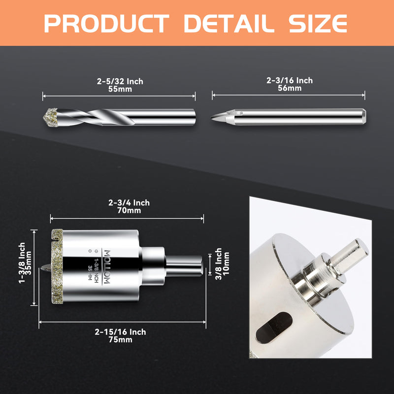 [Australia - AusPower] - 1-3/8" (35mm) Diamond Hole Saw with 2Pcs Removable Pilot Drill Bit Smooth Cutting for Porcelain Tiles,Glass,Ceramic,Marble,Fiberglass,etc. 35mm|1-3/8" 