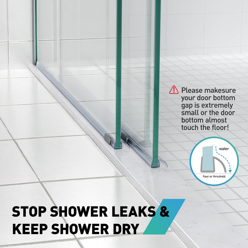 Sliding Shower Door Bottom Seal, 2 PCS 3/8" x 36" Polycarbonate Sliding Door Sweep for 3/8Inch Glass, Frameless Glass Shower Door Seal Strip Stop Leaks and Create a Water Barrier For 3/8" Glass