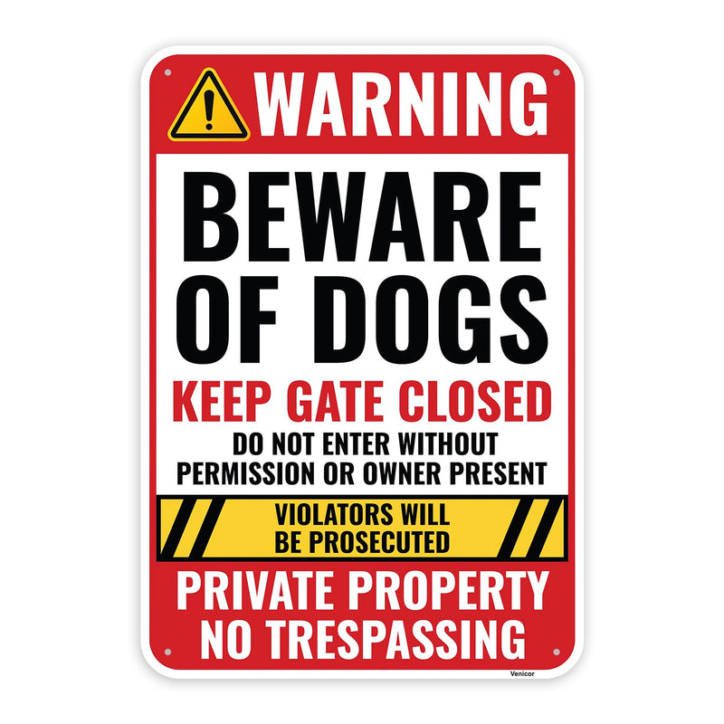 1PC Beware of Dog Sign, 10 x 7 Inches - Aluminum - Guard Dogs On Premises Warning Signs For Fence No Trespassing