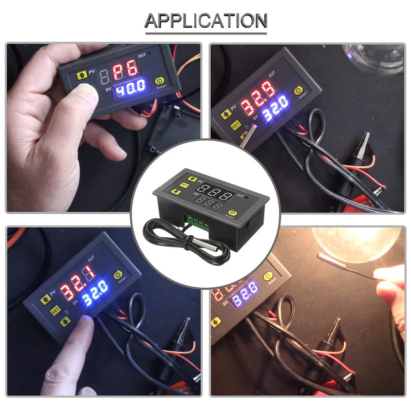 [Australia - AusPower] - Digital Temperature Controller Module W3230 DC 12V 20A LED Thermostat Thermometer Temperature Control Switch Sensor with Waterproof Probe -50℃ to 120℃ with red and Black Cable,Pack of 2 