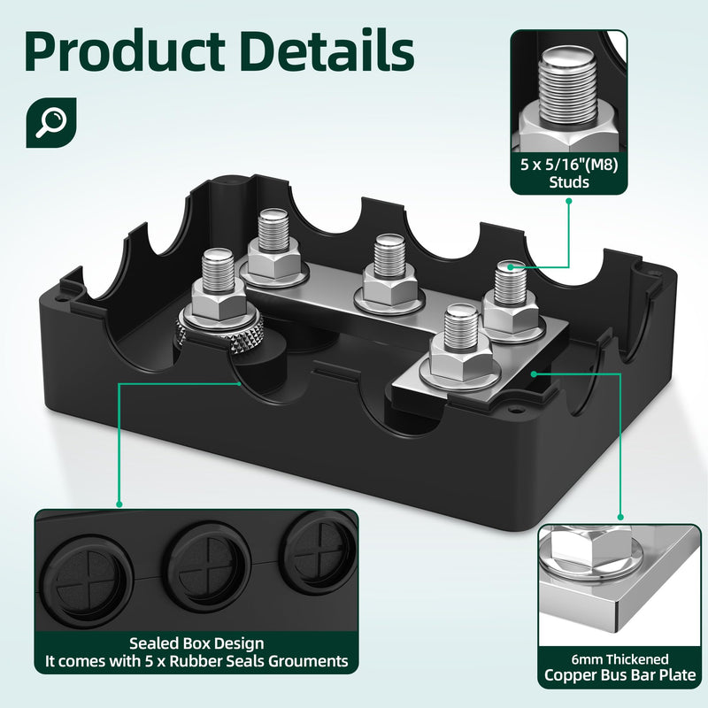 ANL Fuse Holder Max 1000A 1 in 6 Out Waterproof Anl Fuse Block with 5 x 5/16" Studs Dual Fuse Holder with 300 Amp, 400 Amp, 500 Amp and 600 Amp ANL Fuses for Marine Automotive Car Truck Boat