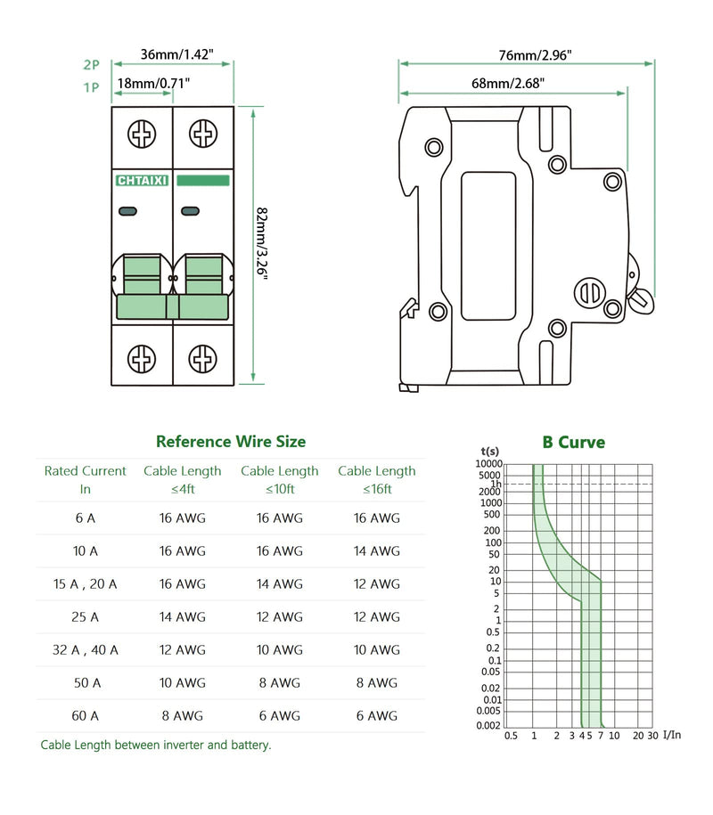 [Australia - AusPower] - 12V-110V DC Miniature Circuit Breaker, 60 Amp 1 Pole Battery Breaker Protector for Solar PV System and RV, Thermal Magnetic Trip, DIN-Rail/Surface Mount, Chtaixi DC Disconnect Switch B60 60 A 