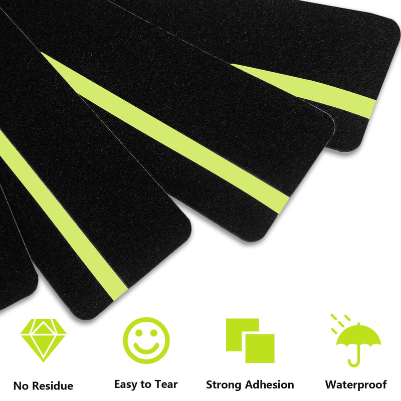 Dynta Anti Slip Traction Treads with Glow in Dark Stripe, 4" X 30", Stair Treads Non Slip Tape, 12 Pack, Waterproof, Skateboard Grip Tape, High Traction Friction, Abrasive Adhesive for Stairs 4" X 30"inch