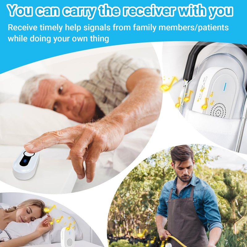 [Australia - AusPower] - Caregiver Call Button Beeper Pager System Rechargeable & Portable Receiver with 500Ft Range Alert Button Call Bell for Elderly/Patient/Disabled at Home/Hospital/Clinic 2 buttons+1 receivers 