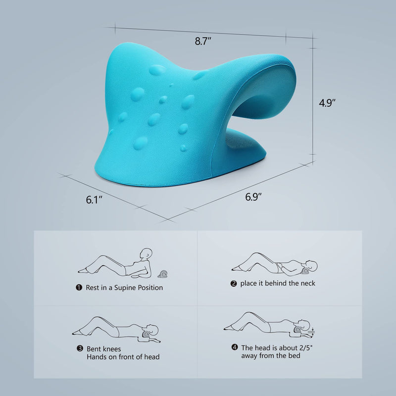 [Australia - AusPower] - Cozyhealth Neck Stretcher for Neck Pain Relief, Neck and Shoulder Relaxer Cervical Traction Device Pillow for TMJ Pain Relief and Muscle Relax, Cervical Spine Alignment Chiropractic Pillow (Blue) 