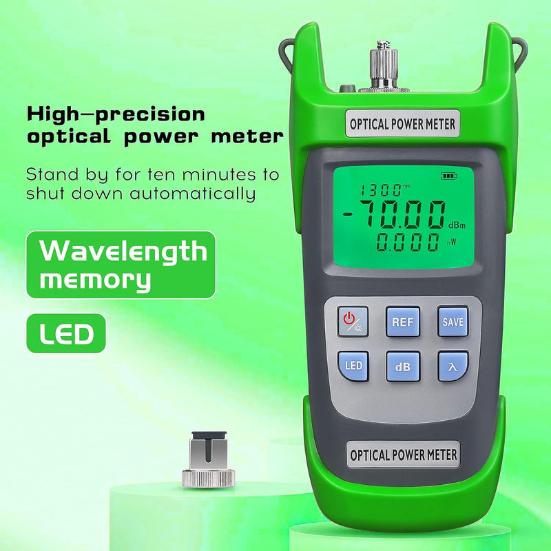 [Australia - AusPower] - Fiber Optical Power Meter with SC FC Connector, -70~10dBm, 10 Optic Wave Length, Optic Test Equipment for CCTV Communication Engineering (Green) Green 1 