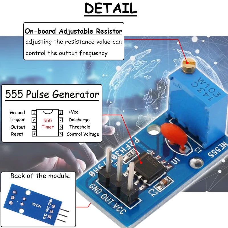 [Australia - AusPower] - 5Pcs NE555 Pulse Generator 555 Timer Module Single-Channel Signal Output Adjustable Frequency Rectangular Wave Signal Generator for MCU Learning with Dupont Cable 