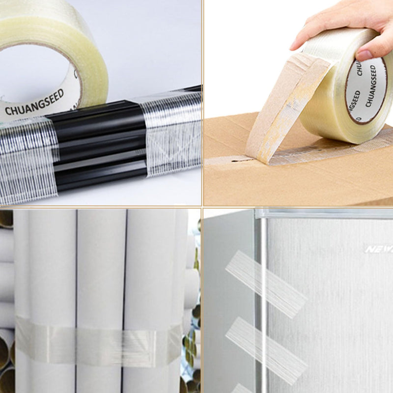 CHUANGSEED 2-Pack Mono Filament Strapping Tape 6.2mil x 2Inch x 30yds Commodity Grade Heavy Duty Transparent Reinforced Fiberglass Tape Mono 2"x 30y 2-Pack