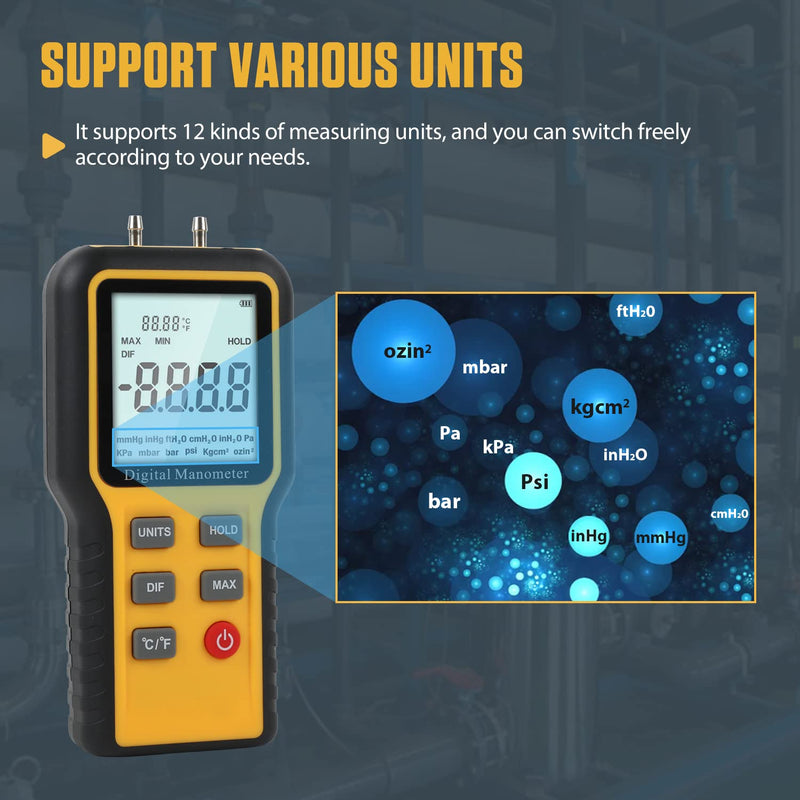[Australia - AusPower] - Manometer Gas Pressure Tester?Manometer HVAC?Digital Manometer Gas Pressure Tester?Manometer LP Gas Pressure Tester?Digital Manometer HVAC for Temperature and Pressure Testing 