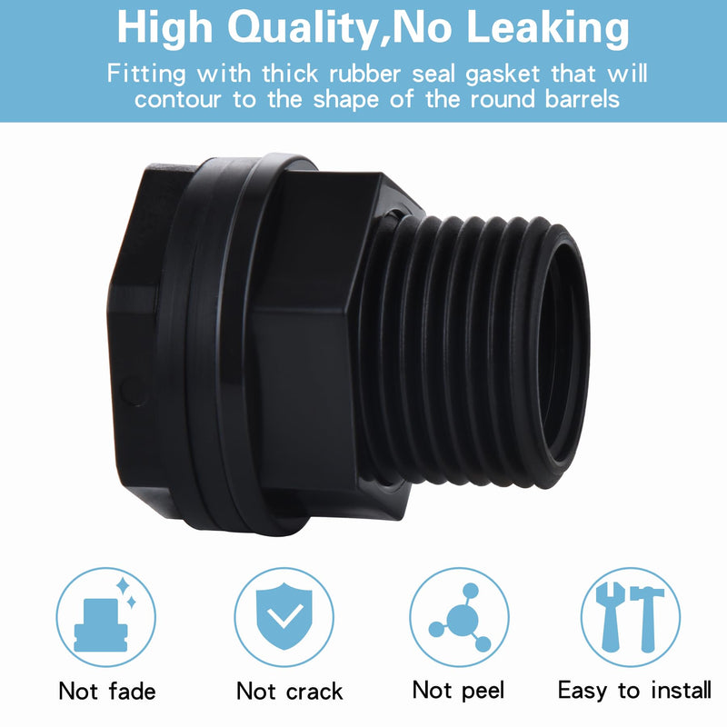 [Australia - AusPower] - 10 Pack Bulkhead Fitting, Garden Hose Threaded 3/4 Inch Male GHT x 1/2 Inch Female NPT Double Threaded Bulkhead Water Tank Connector for Rain Barrels Water Tank Pond Aquarium Tubs Pools Spigot 
