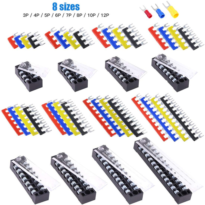 [Australia - AusPower] - Glarks 70Pcs(5Sets) Terminal Block Set, 5Pcs 5 Positions 600V 15A Dual Row Screw Terminals Strip + 5Pcs Pre-Insulated Barrier Strips + 60Pcs Insulated Fork Wire Connector (5P+Fork Connector) 5P+Fork Connector 