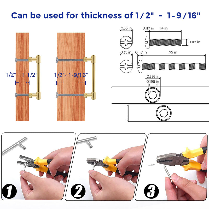 Ravinte 5 Pack 3-3/4 Inch Hole Center Solid Kitchen Cabinet Handles Brushed Gold Dresser Pulls Cabinet Drawer Pulls for Kitchen Cupboard Hardware 3-3/4 Inches Hole Center