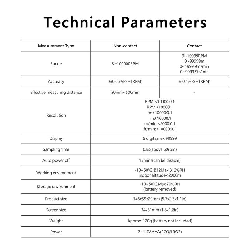 [Australia - AusPower] - HFS(R) Tachometer Contact & Non-contact Digital Tachometer, Non-Contact 3~100000RPM & Contact 3~19999RPM, High Accuracy RPM Tachometer 