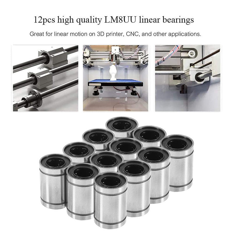 [Australia - AusPower] - 12PCS LM8UU Linear Ball Bearings, 8mm Bore Dia Linear Motion Bushing with Double Side Rubber Seal Great for CNC Machine 3D Printer 12 