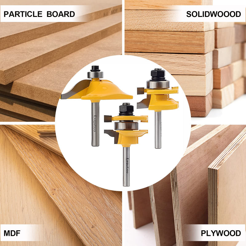 [Australia - AusPower] - 3PCS 1/4" Shank Router Bit Set, Raised Panel Cabinet Door Making Router Bits, Cemented Carbide Router Bits, Woodworking Tools Router Door & Window Bits (Tenon Joint Cutter Diameter: 1-5/8") 3Pcs 1/4" Shank (Tenon Joint Cutter Diameter: 1-5/8") 