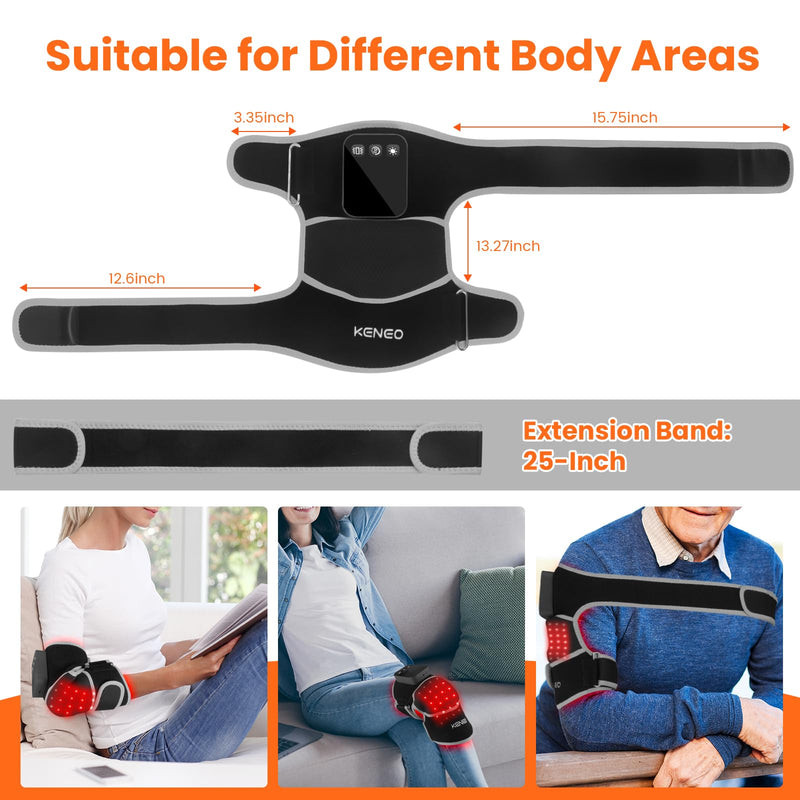 [Australia - AusPower] - Keneo Red Light Therapy Knee Brace with Vibration Massage - 660nm & 850nm Infrared Light Therapy for Knee Pain Relief, 3 Heat Levels, 3 Massage Modes, Wireless & 5000mAH Rechargeable (Grey) Grey 