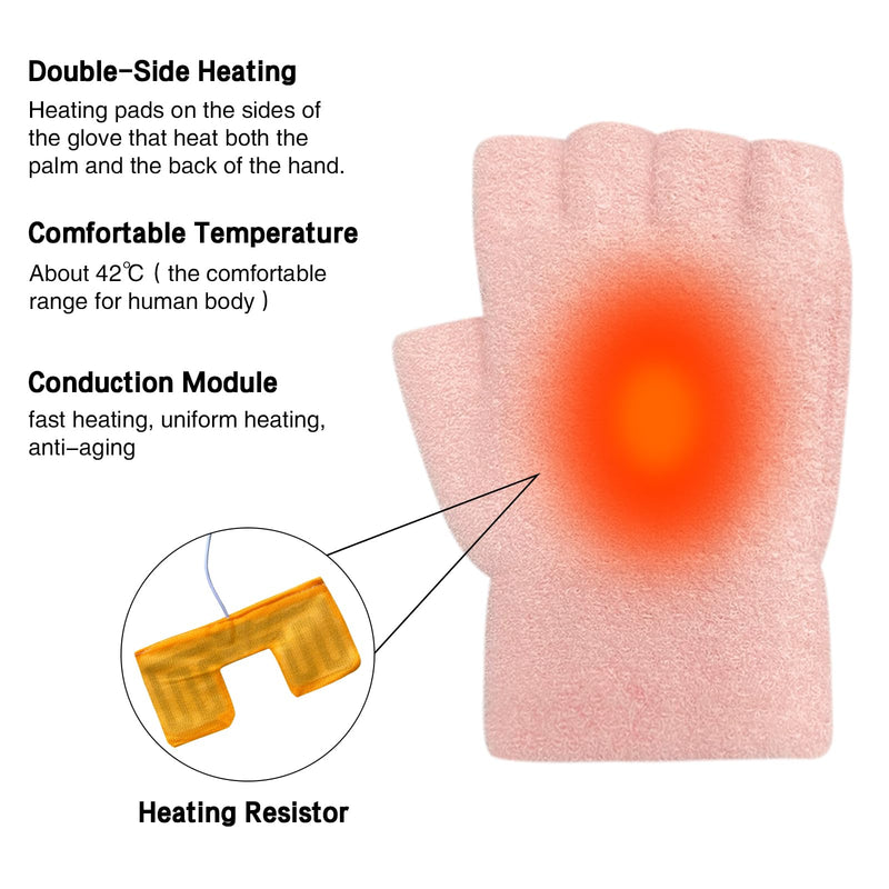 [Australia - AusPower] - Women's & Men's USB Heated Gloves Mitten Full & Half Fingerless Winter Hands Warmer Laptop Gloves Colorful Pink 