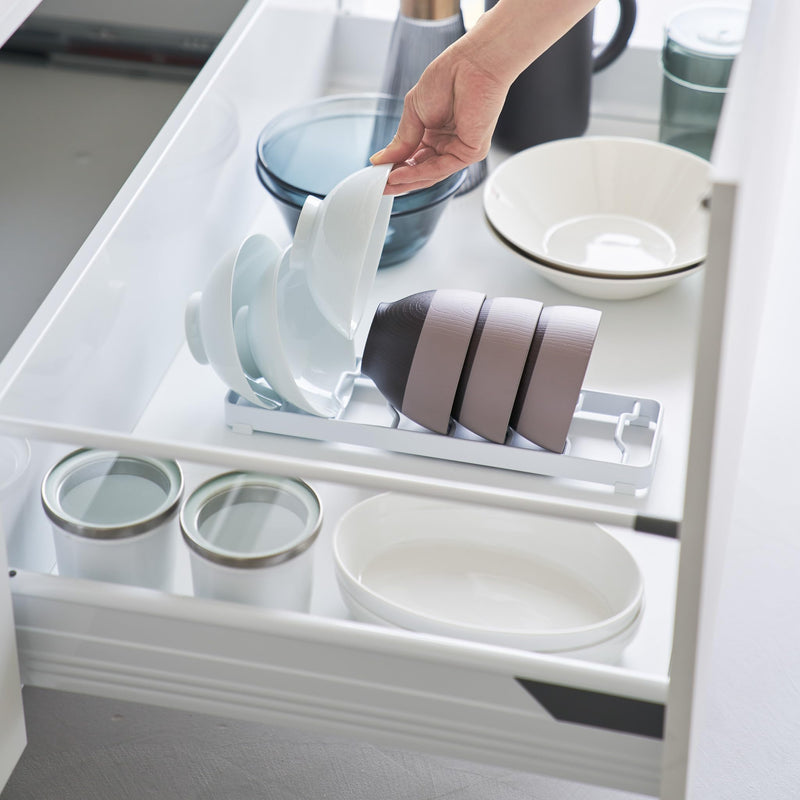 Yamazaki 1371 Tower Bowl Storage S White Steel Minimalist 32 x 8.6 x 2.2 cm (L x W x H) | Steel, with non-slip silicone feet, organizer for shelves and drawers, 8.6 x 32 x 2.2 cm, Japanese design