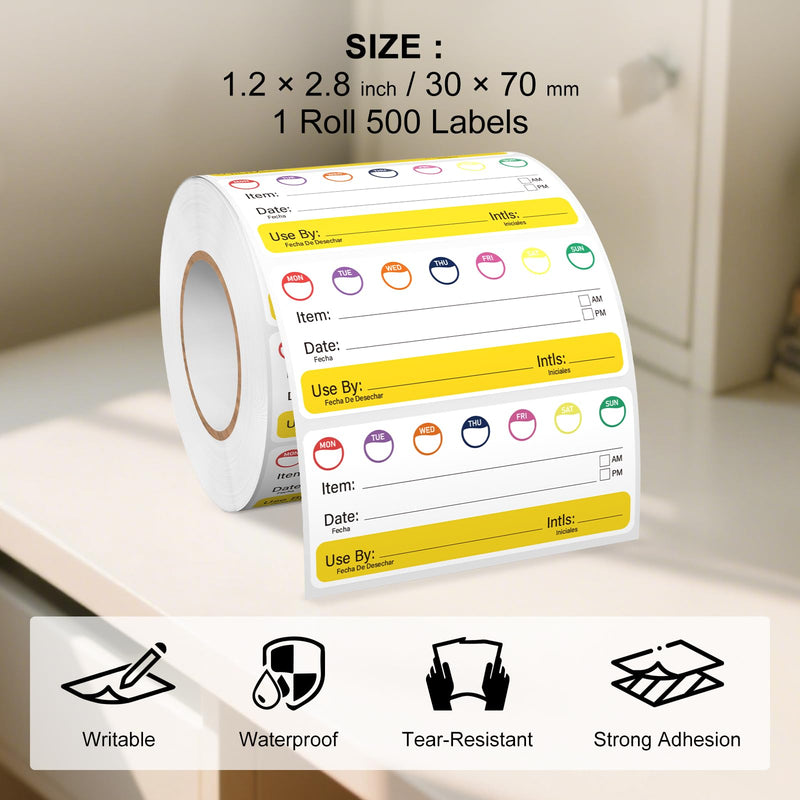 500 PCS Restaurant Quality Shelf Life Food Rotation Labels with Collection Date 2.8 × 1.2 Inches Removable Freezer Stickers Vinyl Oil-Proof Self Adhesive Writable Tape for Home Kitchens