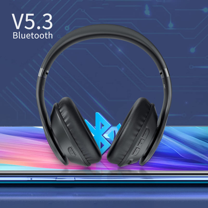 [Australia - AusPower] - Uliptz Wireless Bluetooth Headphones, 65H Playtime, 6 EQ Sound Modes, HiFi Stereo Over Ear Headphones with Microphone, Foldable Lightweight Bluetooth 5.3 Headphones for Travel/Office/Cellphone/PC Black 