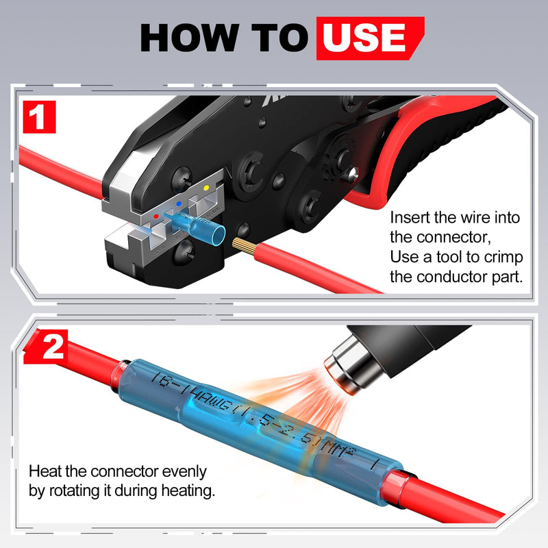 [Australia - AusPower] - AIRIC Heat Shrink Butt Connectors 22-16 AWG, 100 Pcs Waterproof Electrical Crimp Splice Terminal for Auto Repair, Insulated Marine Grade Connector for 22,20,18,16 Gauge,Wire Crimps Terminals, Red 22-16AWG 100pcs 