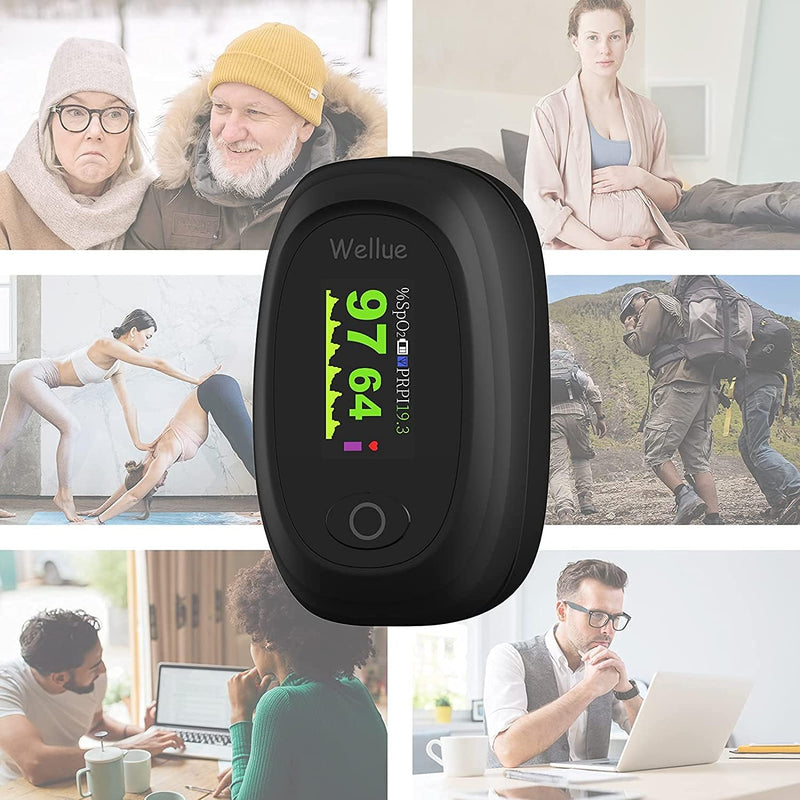 [Australia - AusPower] - Pulse Oximeter with Bluetooth, Oximeter Finger Oxygen with App, Oximeter Finger with Alarm, Quick Measurement and OLED Display, Black 
