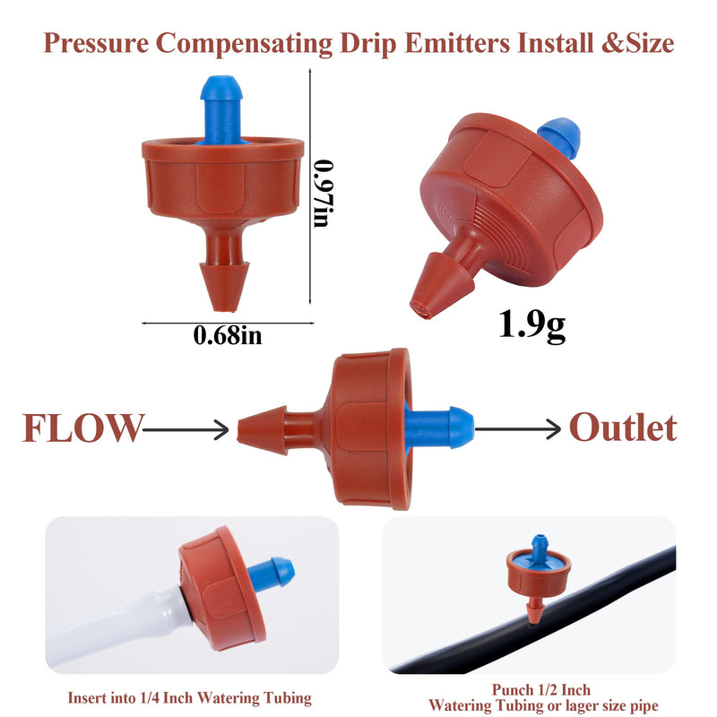 [Australia - AusPower] - 60Pcs 0.5 GPH Pressure Compensating Irrigation Spot Drippers,Constant Flow Barb Outlet Watering Dripper Emitters Heads Parts for 1/4 Inch Watering Tubing Line for Garden Pots Plant Irrigation Systems 0.5 (1/ 2) GPH 