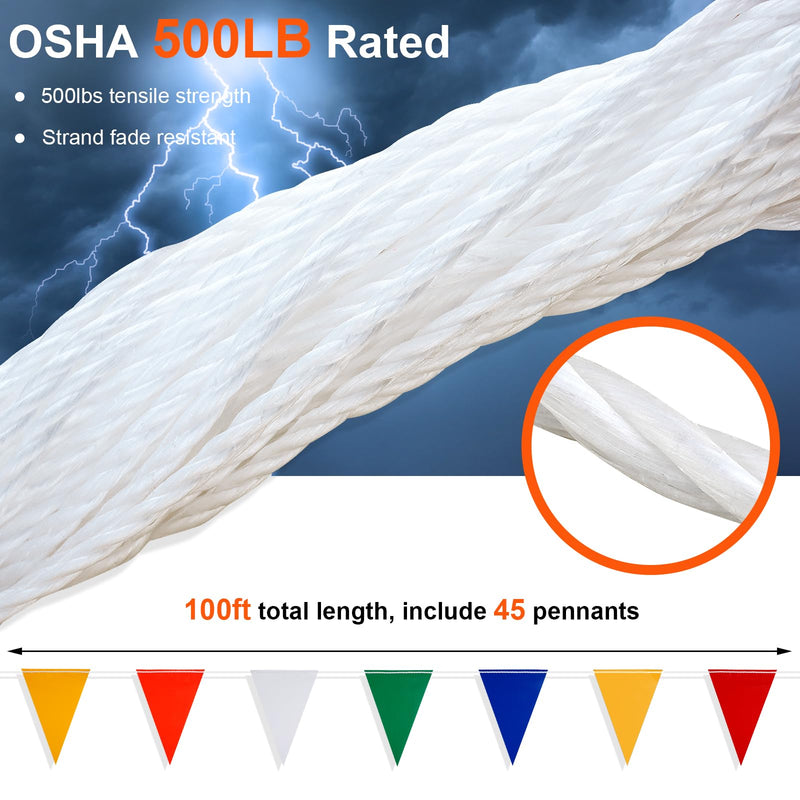 [Australia - AusPower] - Safety Banner Flags, Perimeter Warning Flag Line, For Flagging Construction/Traffic Barrier/Parking Lot/Rooftop/Party & Special Events Multicolor 7" X 10" Pennants On 50' String 50 FT 