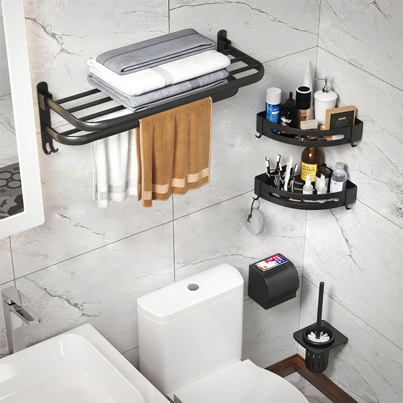 TocTen Towel Rack for Bathroom, Foldable Towel Holder with Double Towel Bars, Wall Mounted Premium Aluminum Bathroom Tower Shelf, Space-Saving Towel Hanger for Bathroom, Lavatory (Black,24 in) Black 1 Pcs 2 Hooks 24 In