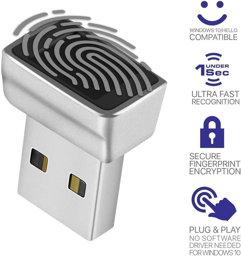 [Australia - AusPower] - TNP Nano USB Fingerprint Reader for Windows 10/11 Hello - Security Key Biometric Scanner Sensor Dongle Module for Instant Acess, Password-Free Login, Sign-in, Lock, Unlock PC & Laptops 
