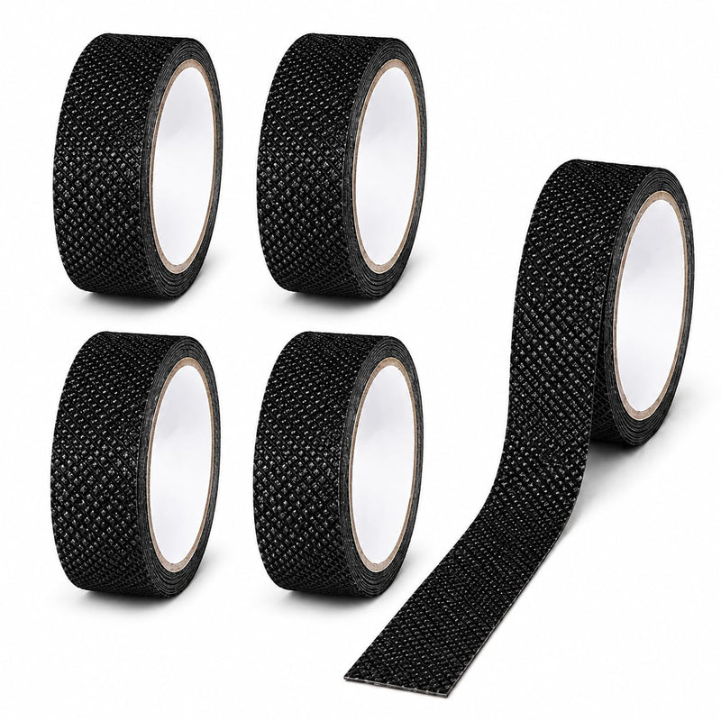 5 Pcs Grip Tape Rubber Anti Slip, 1 in x 49 Ft Non Slip Tapes Adhesive Back Waterproof for Handlebar, Black Tape for Tool Handle Grip