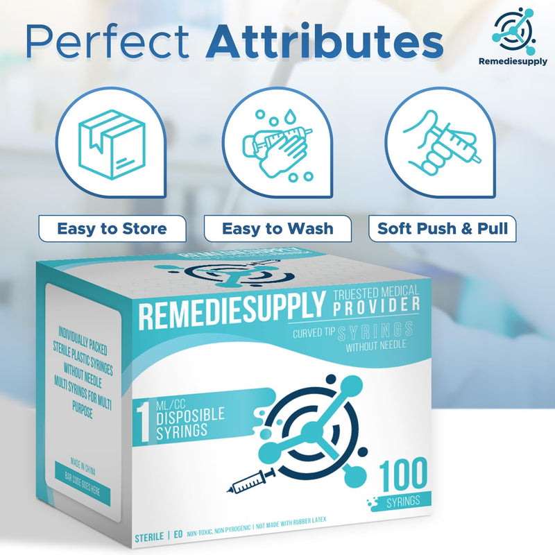 [Australia - AusPower] - 100 PCs 1 ml Syringes for Liquid – Individually Packed Sterile Plastic Syringes Without Needle for Dispensing Lip-gloss, Medicine, Feeding Pet, Watering Plants & Lab Experiments 1ml 100.0 